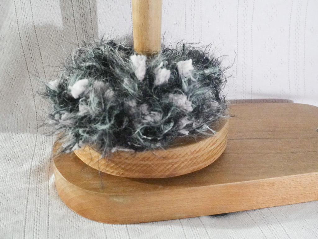 Hand-Blended Fuzzy Yarn Scrunchie – Grey & White Mix