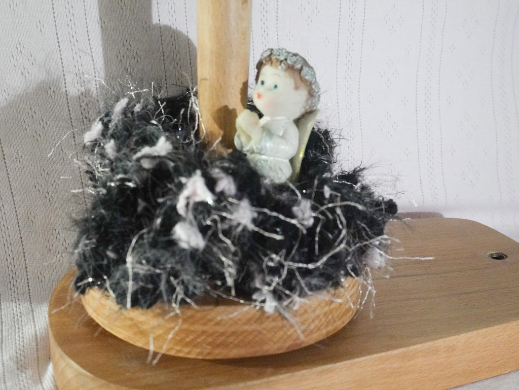 Hand-Blended Fuzzy Yarn Scrunchie – Black & White Mix