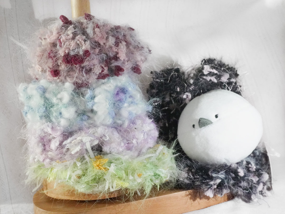 Hand-Blended Tweed Scrunchie – Pink & Purple with Berry Bobbles