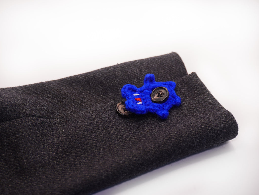 Crochet Bear Button Pin – Navy Blue