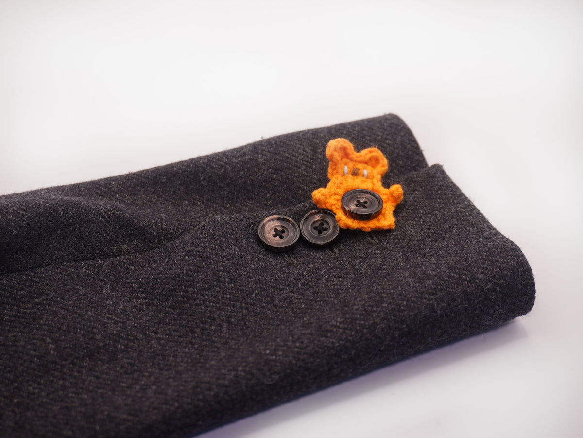 Crochet Bear Button Pin – Orange
