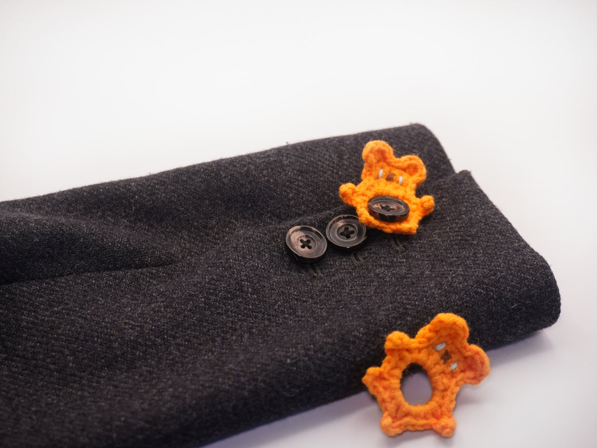 Crochet Bear Button Pin – Orange