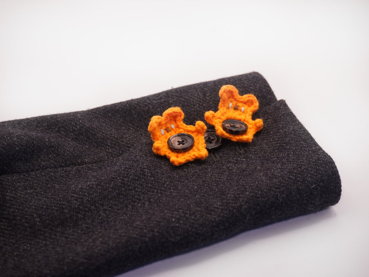 Crochet Bear Button Pin – Orange