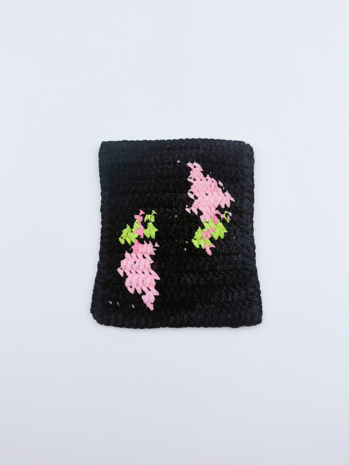 Crochet Wisteria Coaster – Black with Pink Blooms