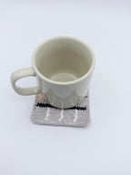 Crochet Coaster – Gray Plaid with Black Stripes & Blush Pink