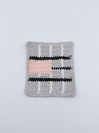 Crochet Coaster – Gray Plaid with Black Stripes & Blush Pink