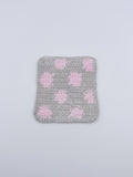 Crochet Coaster – Gray & Pink Polka Dot