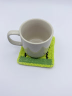 Crochet Cutlery Coaster – Lime Green with Fork & Spoon Silhouette