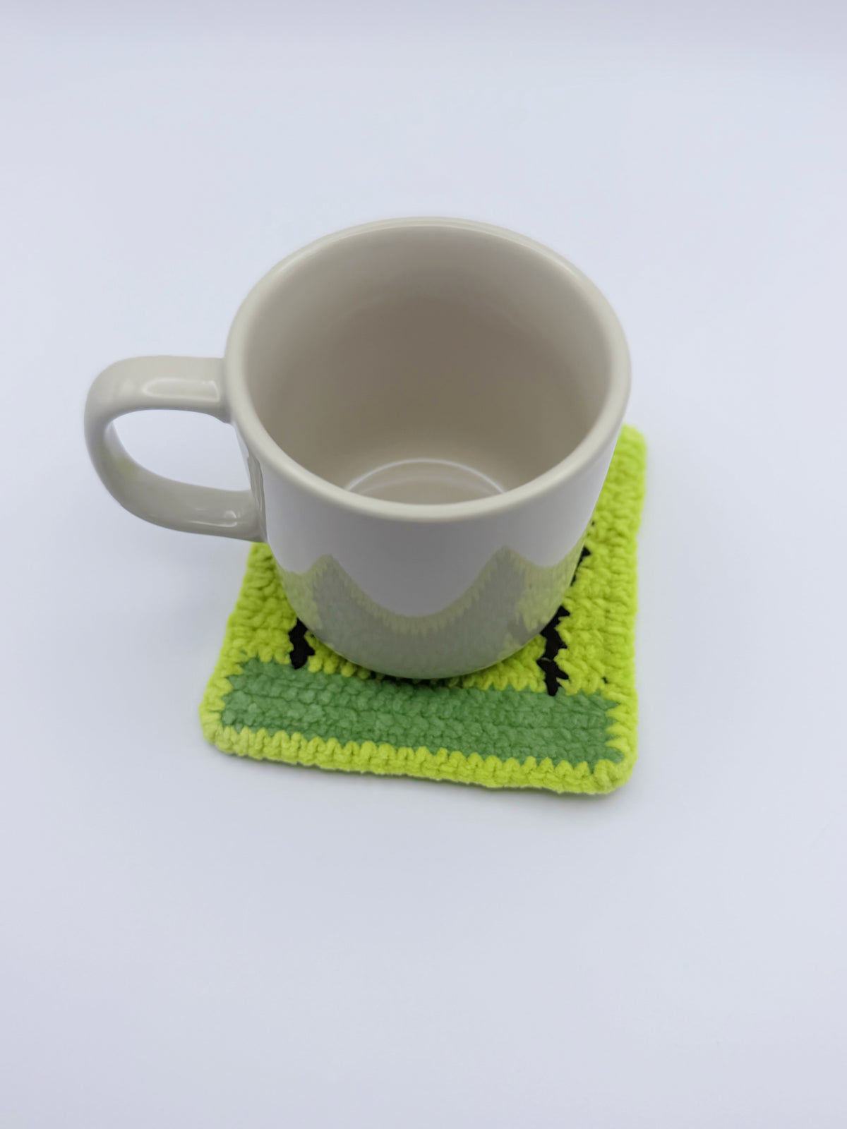 Crochet Cutlery Coaster – Lime Green with Fork & Spoon Silhouette