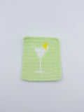 Crochet Cocktail Glass Coaster – Mint Green with White Glass & Yellow Star