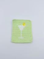 Crochet Cocktail Glass Coaster – Mint Green with White Glass & Yellow Star