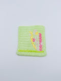 Crochet Coaster – Mint Green with Floral Plant Design