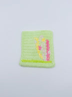 Crochet Coaster – Mint Green with Floral Plant Design