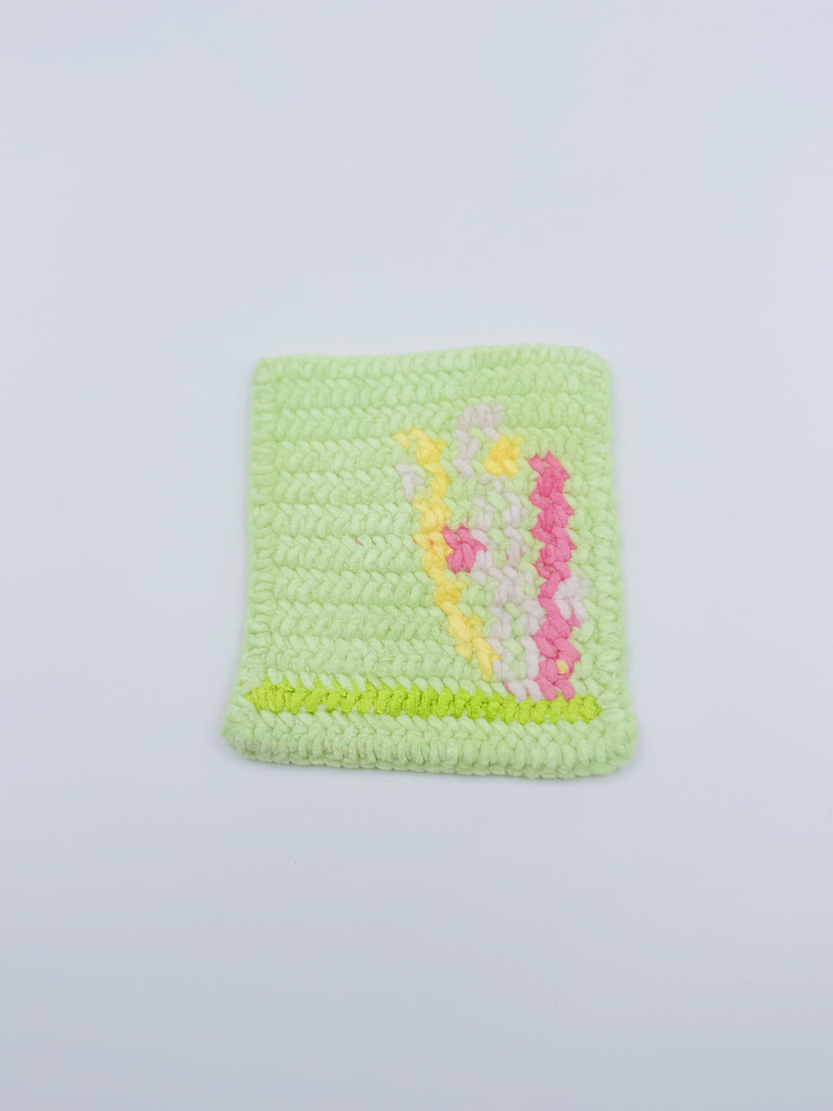 Crochet Coaster – Mint Green with Floral Plant Design