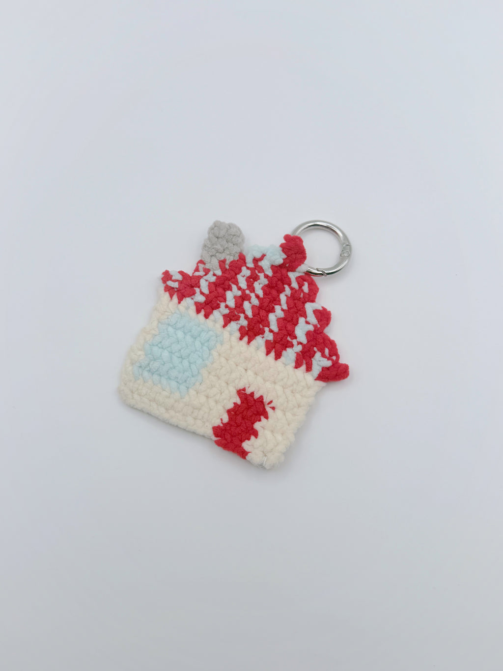 Mini Crochet House Coaster, Keychain & Necklace – Red Striped Roof