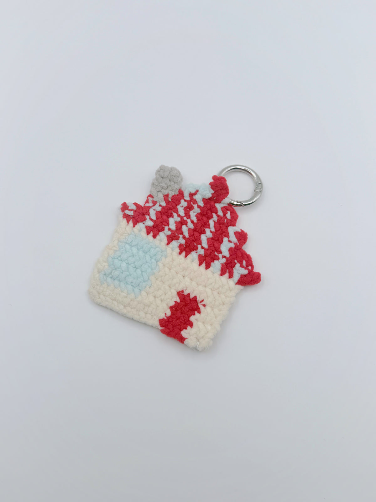Mini Crochet House Coaster, Keychain & Necklace – Red Striped Roof