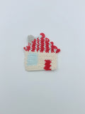 Mini Crochet House Coaster, Keychain & Necklace – Red Striped Roof