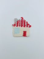 Mini Crochet House Coaster, Keychain & Necklace – Red Striped Roof