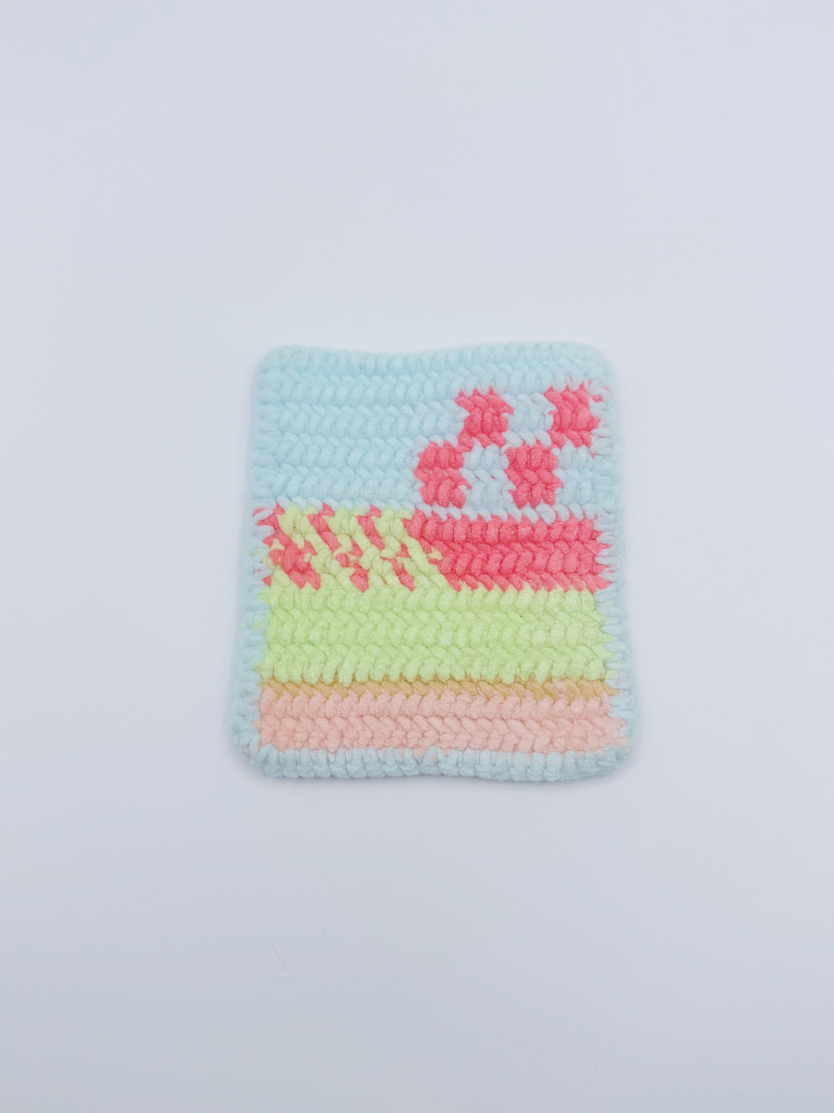 Crochet Abstract Floral Coaster – Pastel Blue, Mint & Pink