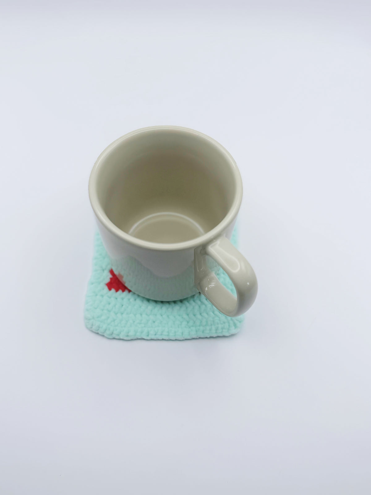 Crochet Dog in Red Rain Boots Coaster – Mint Green with White Pup