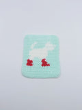 Crochet Dog in Red Rain Boots Coaster – Mint Green with White Pup