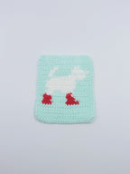 Crochet Dog in Red Rain Boots Coaster – Mint Green with White Pup