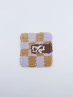Crochet Checkerboard Coaster – Purple & Brown with Center Motif