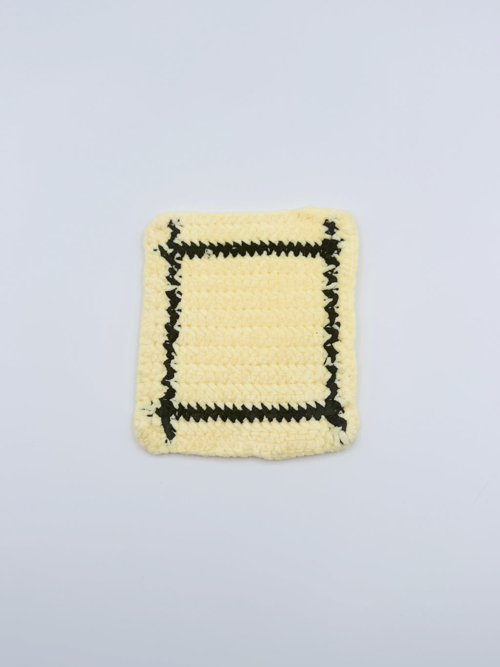 Crochet Coaster – Cream with Black Border Frame