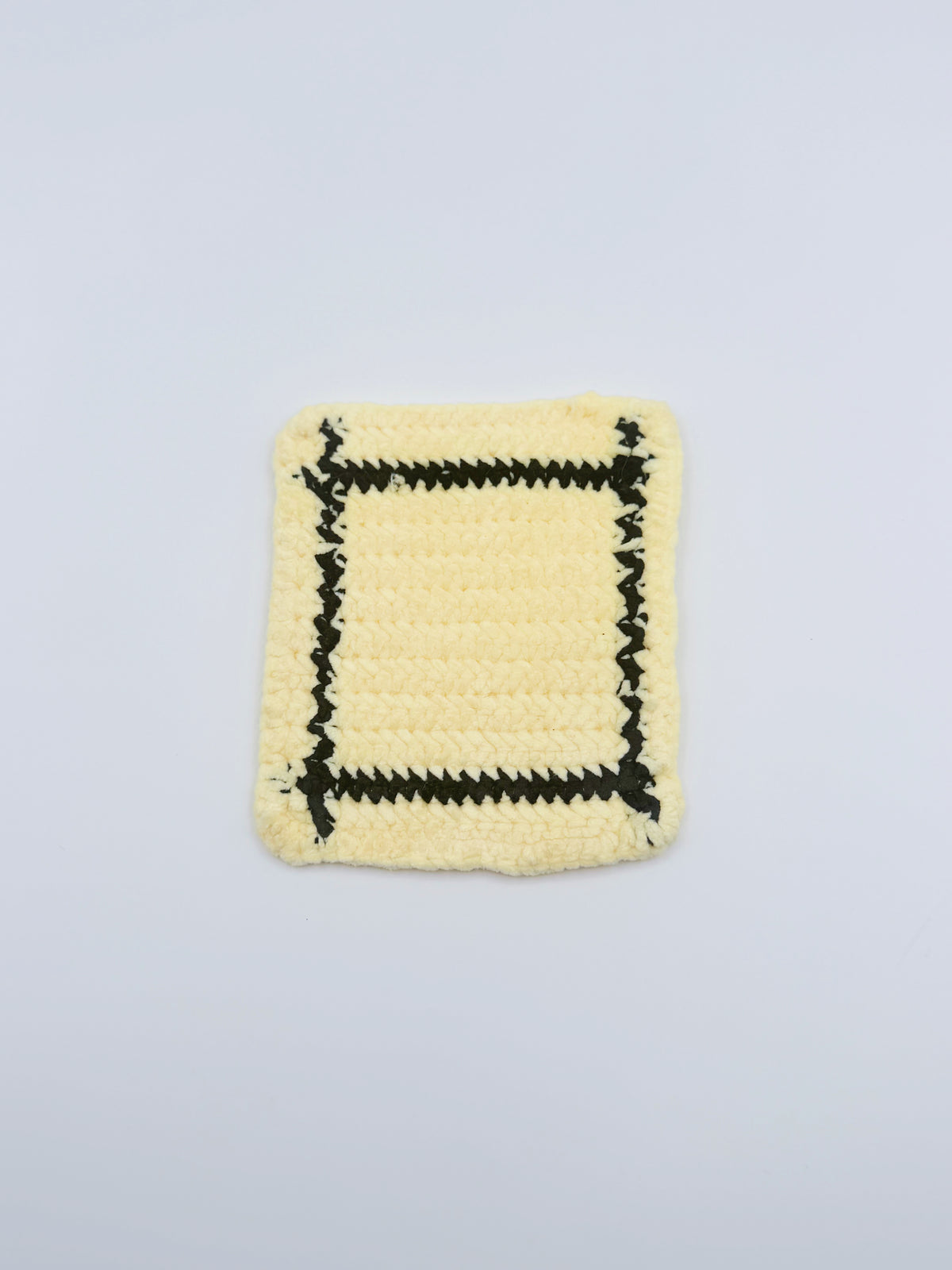Crochet Coaster – Cream with Black Border Frame