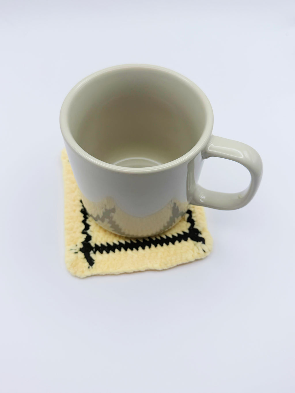Crochet Coaster – Cream with Black Border Frame