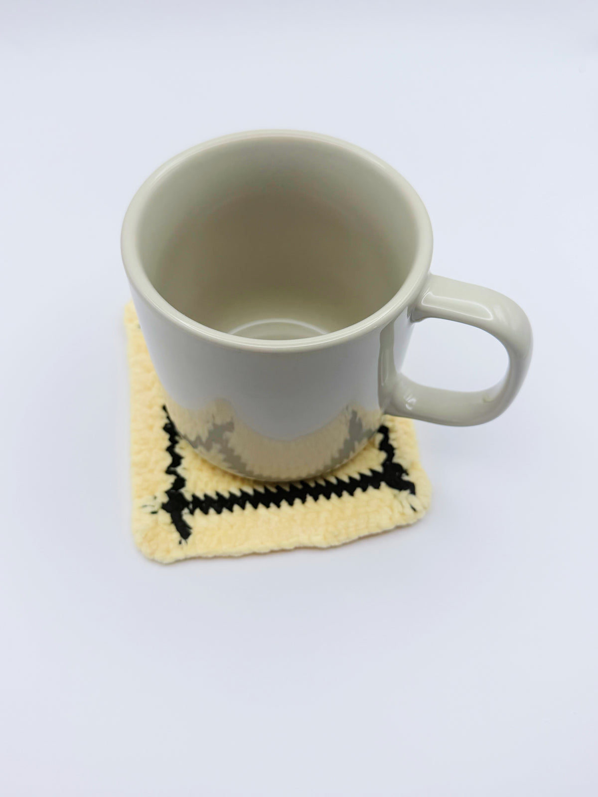 Crochet Coaster – Cream with Black Border Frame