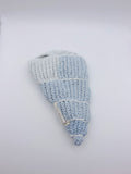 Crochet Conch Drawstring Bag – Ice Blue & White Shimmer with Silver Metal Chain