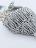 Crochet Conch Drawstring Bag – Silver Grey Shimmer with Silver Metal Chain