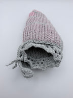 Crochet Drawstring Bag – Silver Mesh & Blush Pink Patchwork