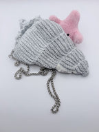 Crochet Conch Drawstring Bag – Silver Shimmer with Adjustable Metal Chain