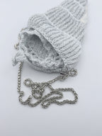Crochet Conch Drawstring Bag – Silver Shimmer with Adjustable Metal Chain