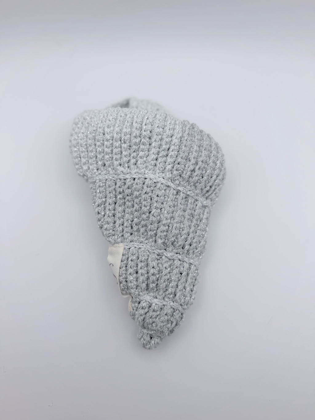 Crochet Conch Drawstring Bag – Silver Shimmer with Adjustable Metal Chain
