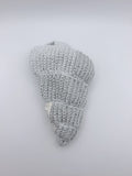 Crochet Conch Drawstring Bag – Silver Shimmer with Adjustable Metal Chain