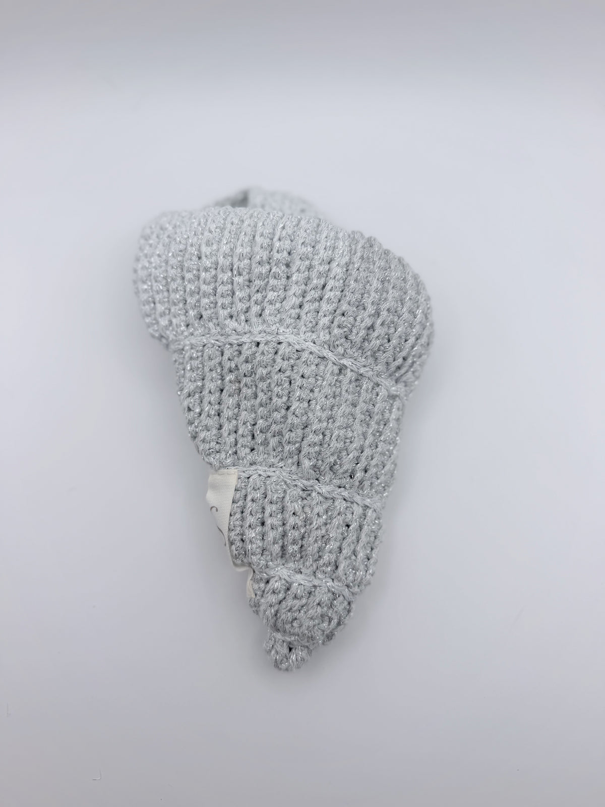 Crochet Conch Drawstring Bag – Silver Shimmer with Adjustable Metal Chain