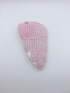 Crochet Conch Drawstring Bag – Blush Pink Shimmer with Gold Metal Chain