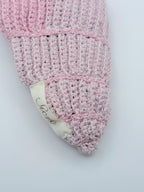 Crochet Conch Drawstring Bag – Blush Pink Shimmer with Gold Metal Chain