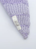 Crochet Conch Drawstring Bag – Lavender Shimmer with Gold Metal Chain