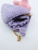 Crochet Conch Drawstring Bag – Lavender Shimmer with Gold Metal Chain