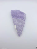 Crochet Conch Drawstring Bag – Lavender Shimmer with Gold Metal Chain