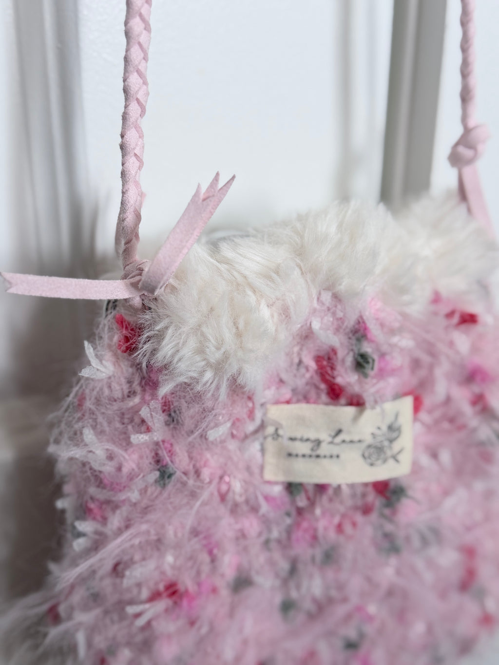 Fuzzy Crossbody Bag – Pink Blossom with Flower Bud Detail