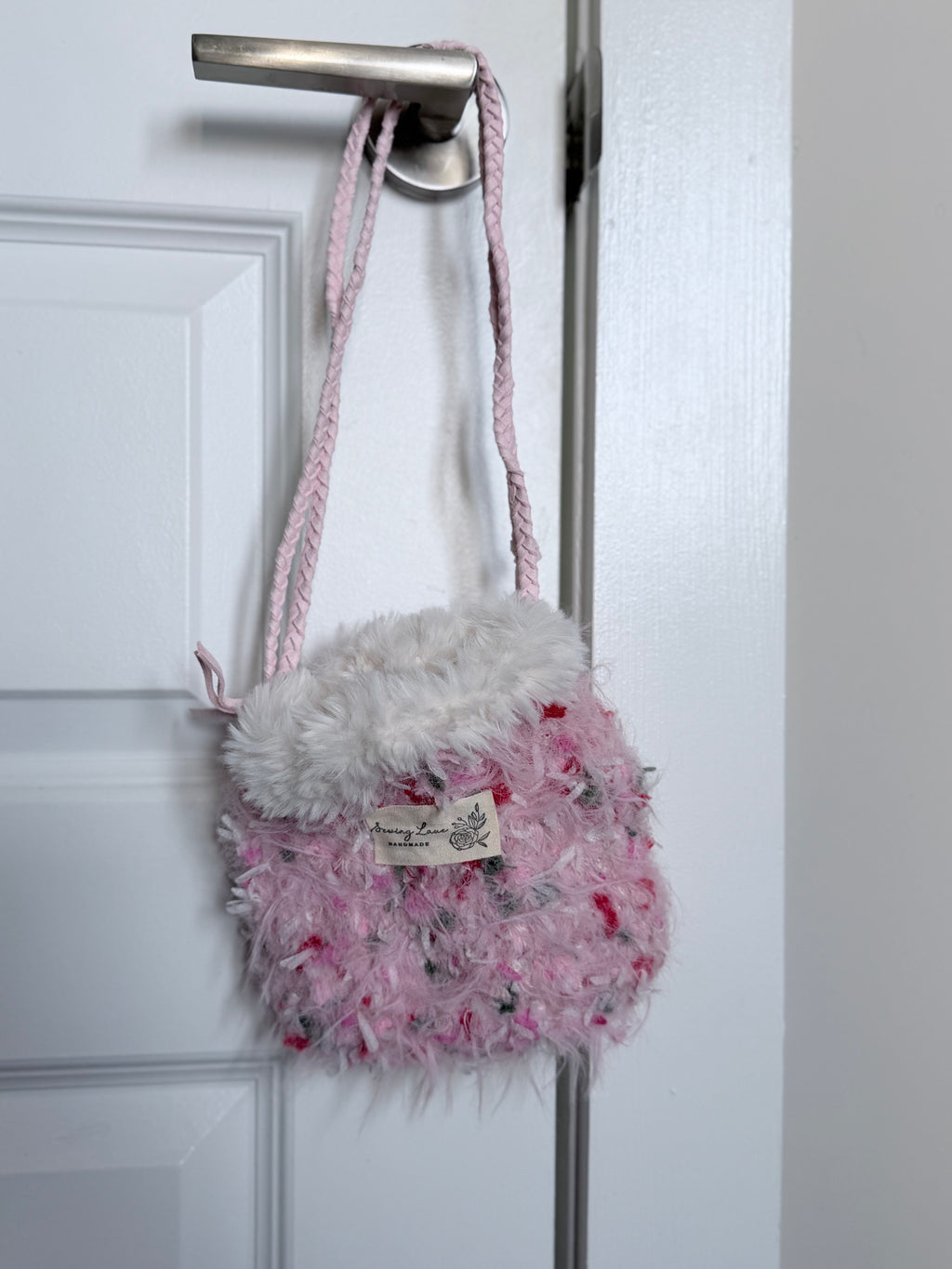 Fuzzy Crossbody Bag – Pink Blossom with Flower Bud Detail