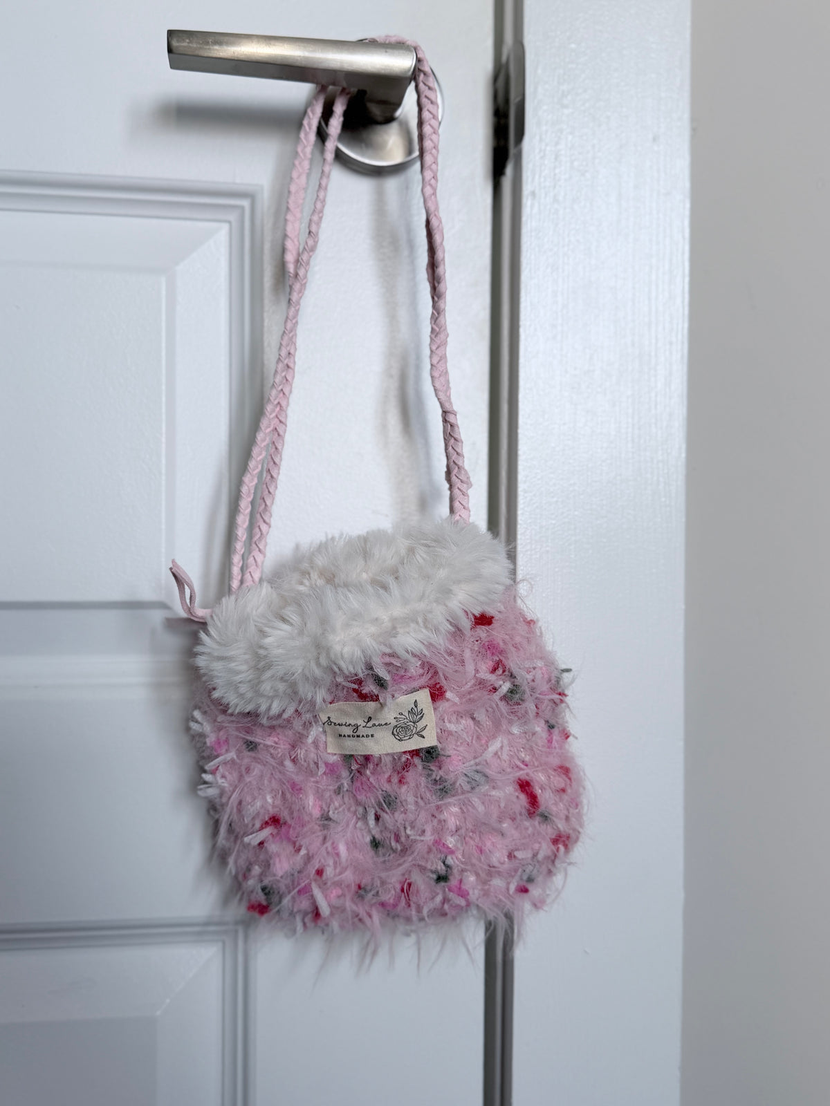 Fuzzy Crossbody Bag – Pink Blossom with Flower Bud Detail