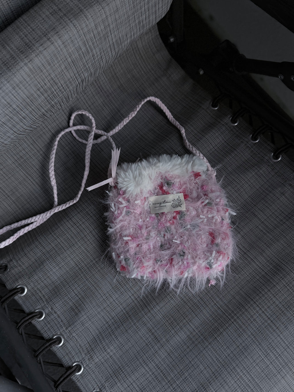 Fuzzy Crossbody Bag – Pink Blossom with Flower Bud Detail