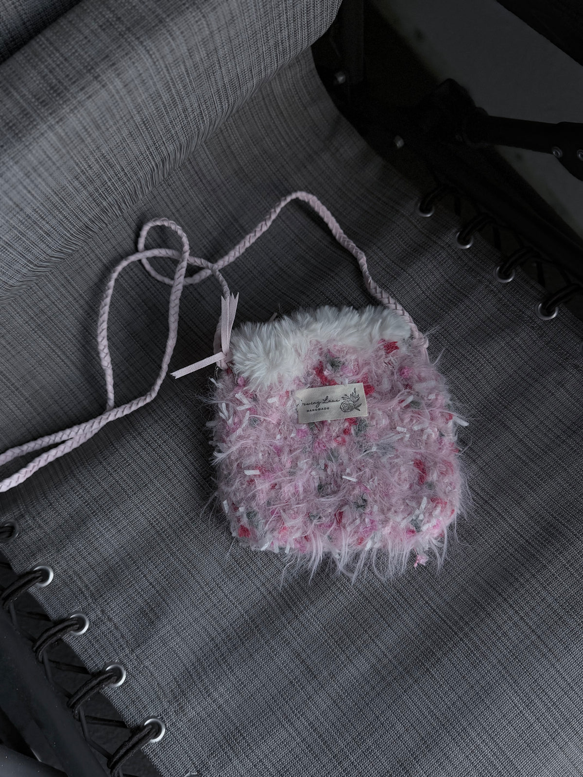 Fuzzy Crossbody Bag – Pink Blossom with Flower Bud Detail