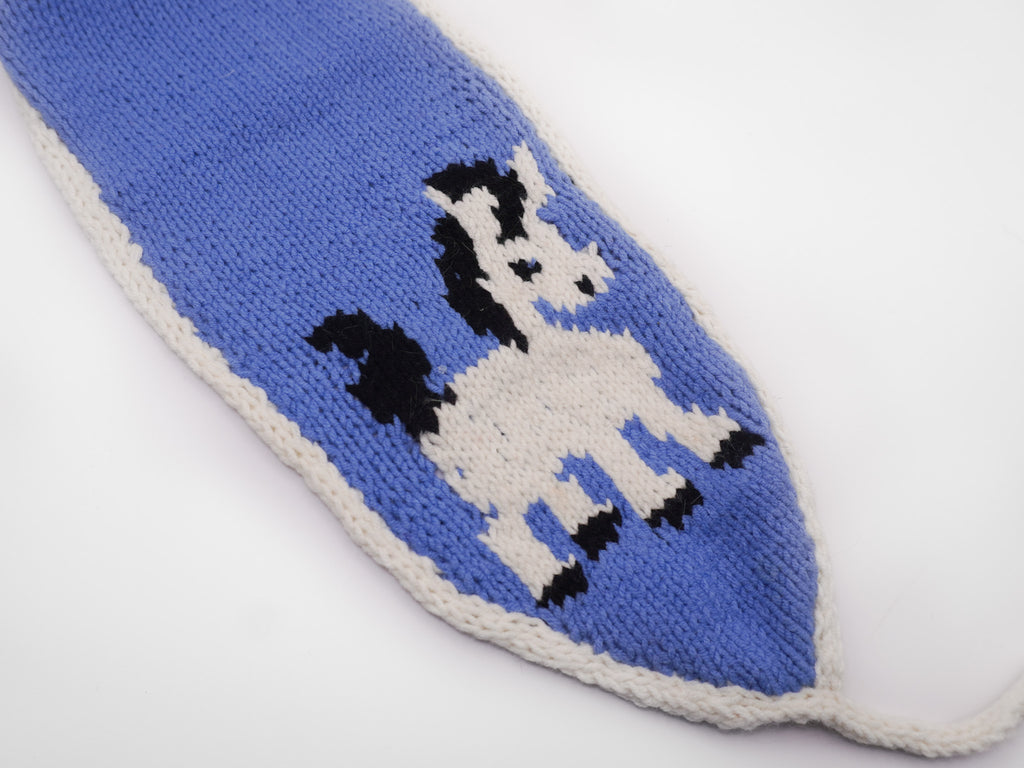 Knitted Headband – Cornflower Blue with Horse Intarsia Pattern